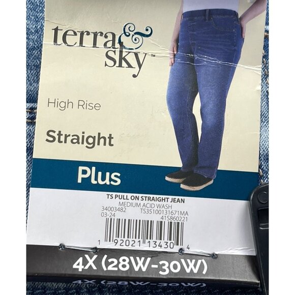 Terra & Sky Plus Size 4X (28W-30W) pull on Straight Leg Jeans High Rise Medium a - Picture 3 of 5